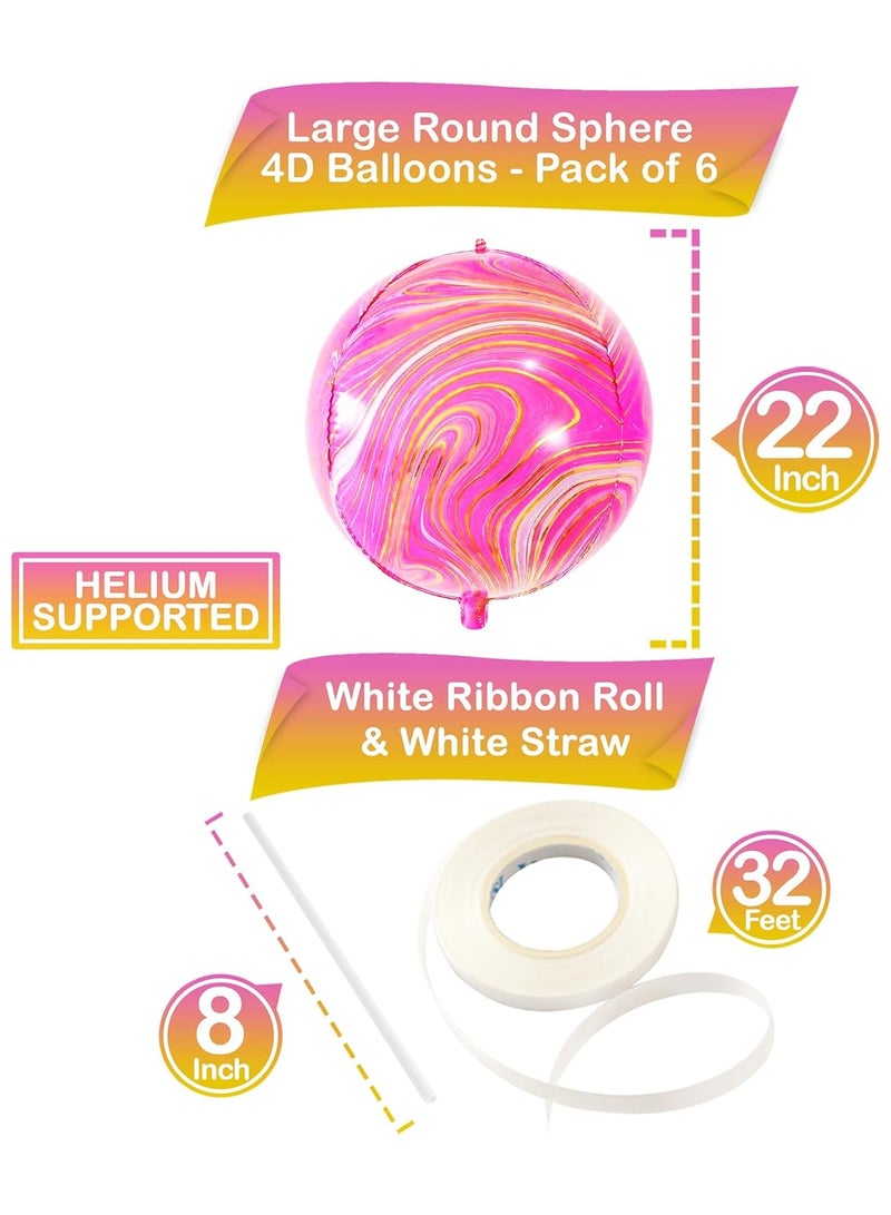 KATCHON Pink Marble Balloons - Pack of 6 | Pink and Orange Balloons, Pink and Orange Party Decorations - Image 2